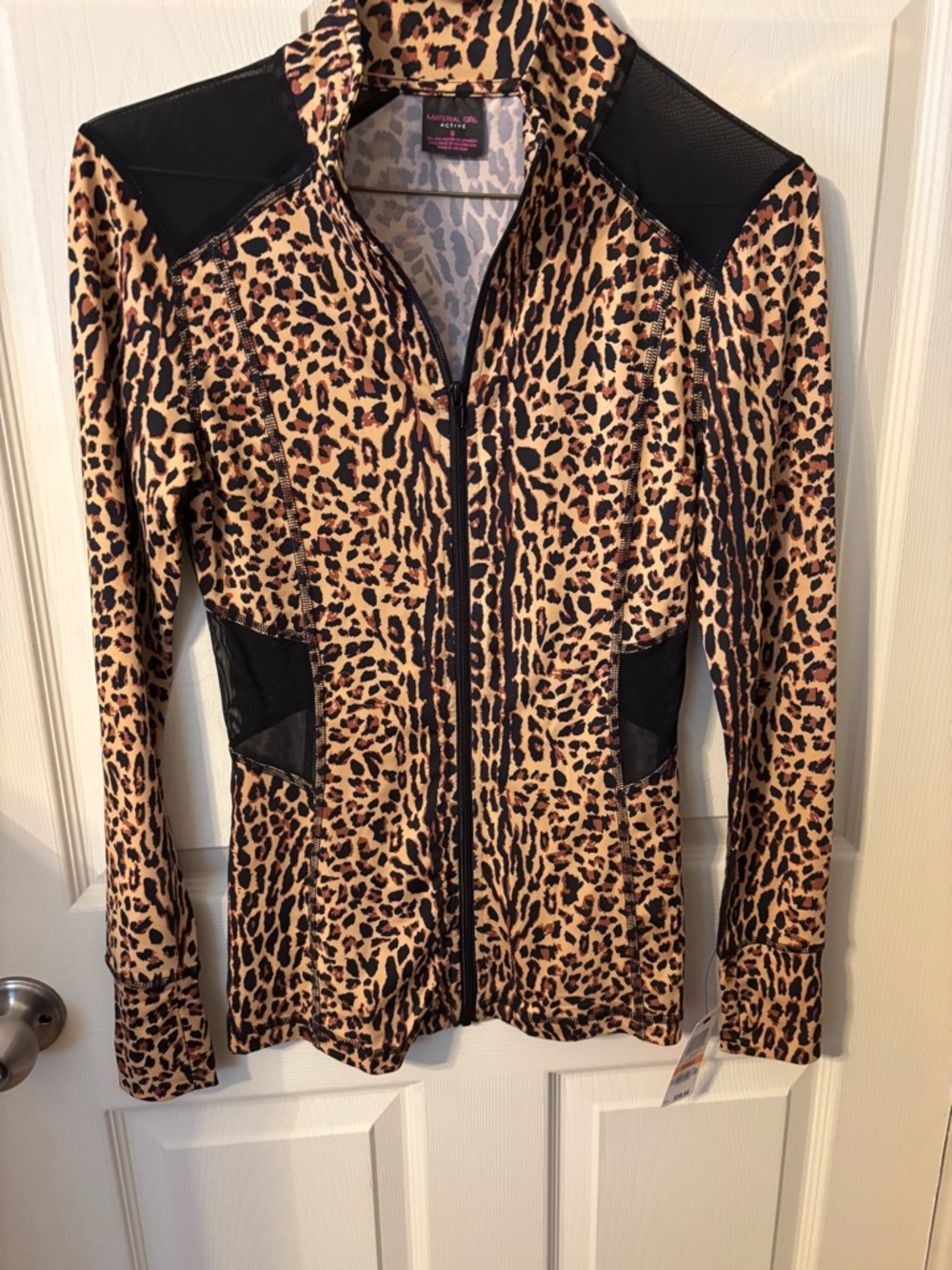 Material Girl Active Leopard Print Zip jacket Mesh Panels Size S NWT